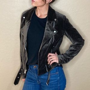 Paige Shanna Velvet Moto Jacket Small Juniper Green Velour Gray Green Crop Coat